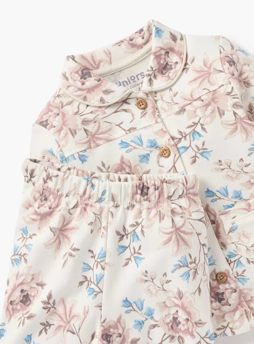 Juniors Floral Print Shirt and Pyjama Set-4