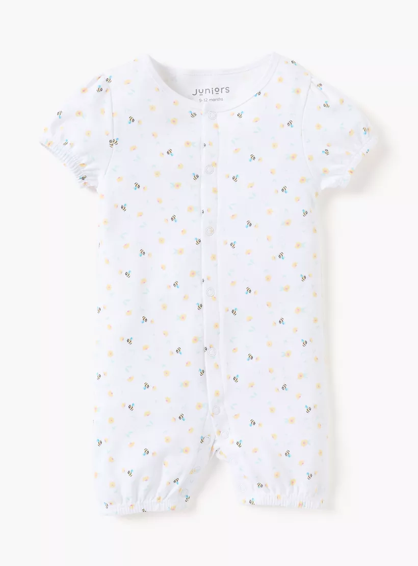 Juniors Floral Print Sleepsuit and Romper Set-3