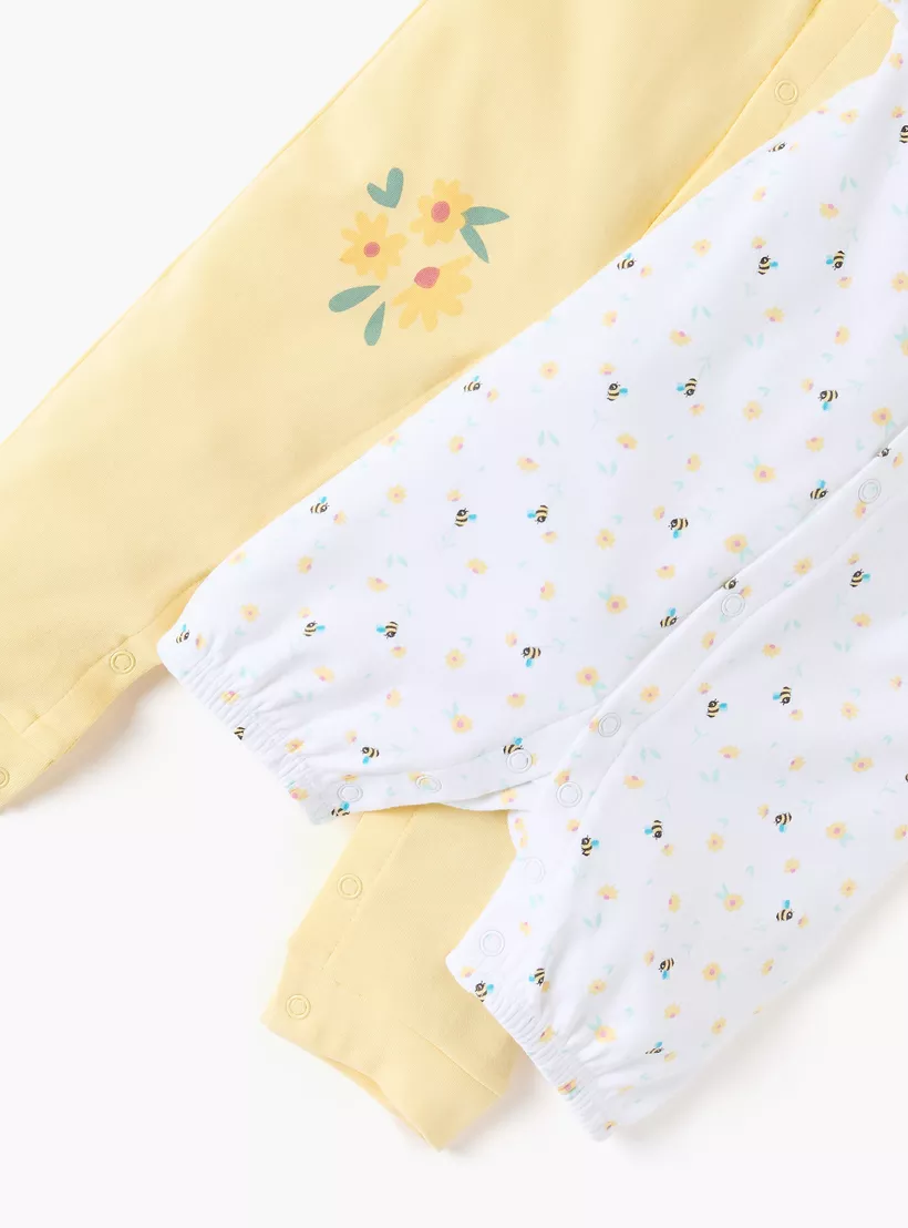 Juniors Floral Print Sleepsuit and Romper Set-4