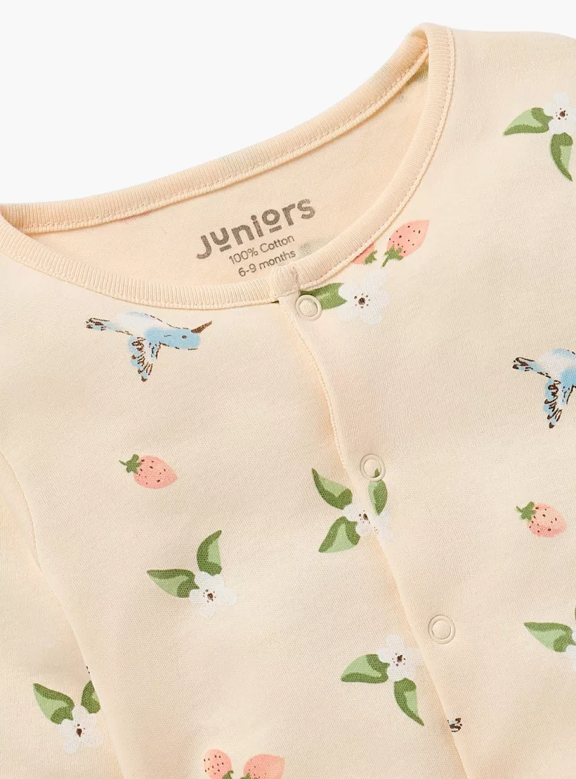Juniors Floral Print Sleepsuit with Button Closure-2