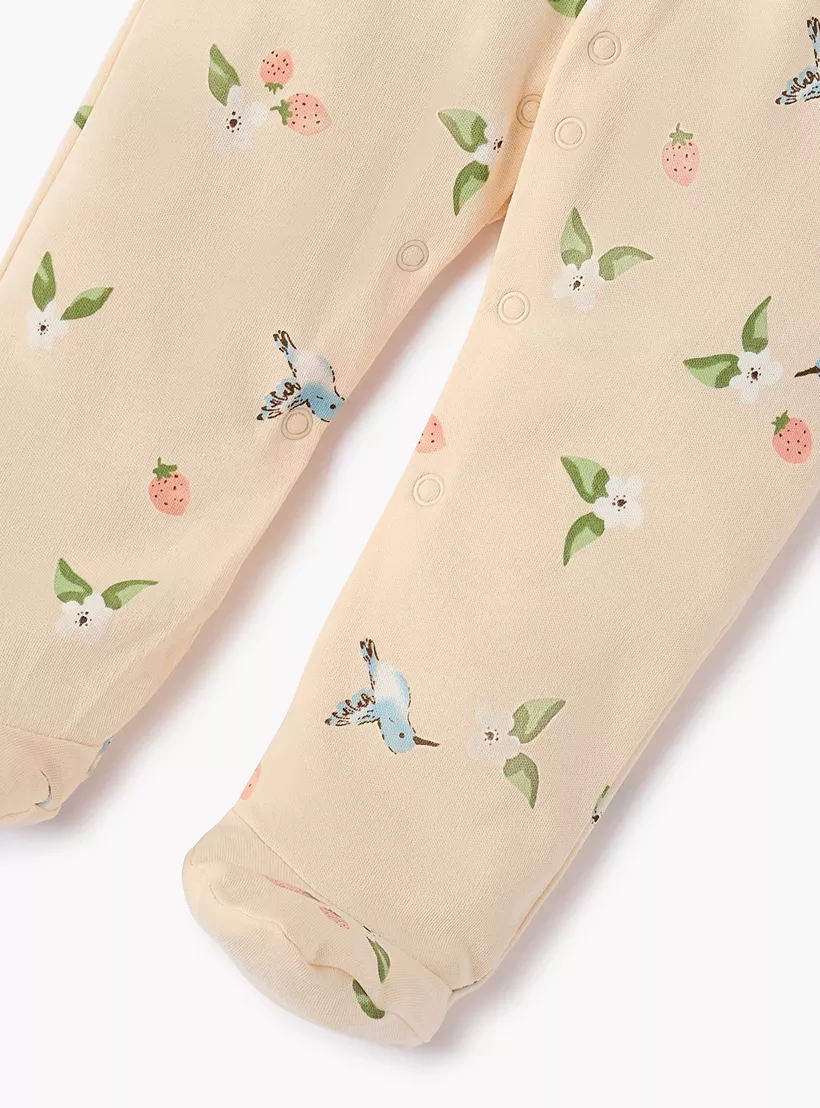 Juniors Floral Print Sleepsuit with Button Closure-3