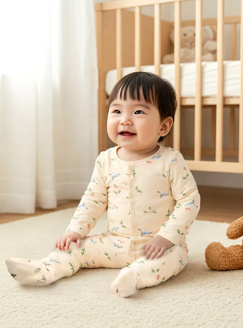 Juniors Floral Print Sleepsuit with Button Closure-4