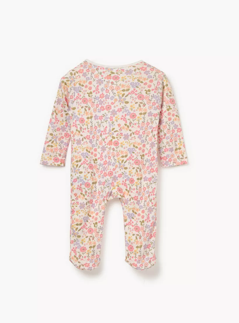 Juniors Floral Print Sleepsuit with Long Sleeves and Zip Closure-2