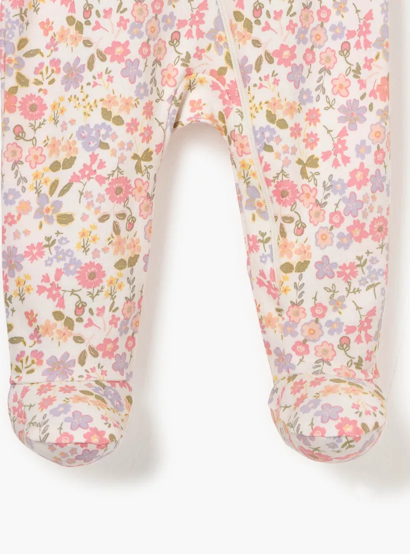Juniors Floral Print Sleepsuit with Long Sleeves and Zip Closure-4
