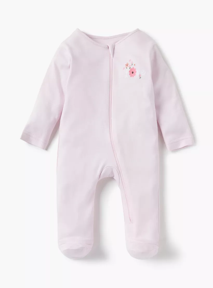 Juniors Floral Print Sleepsuit with Round Neck and Zip Closure - Set of 3-3