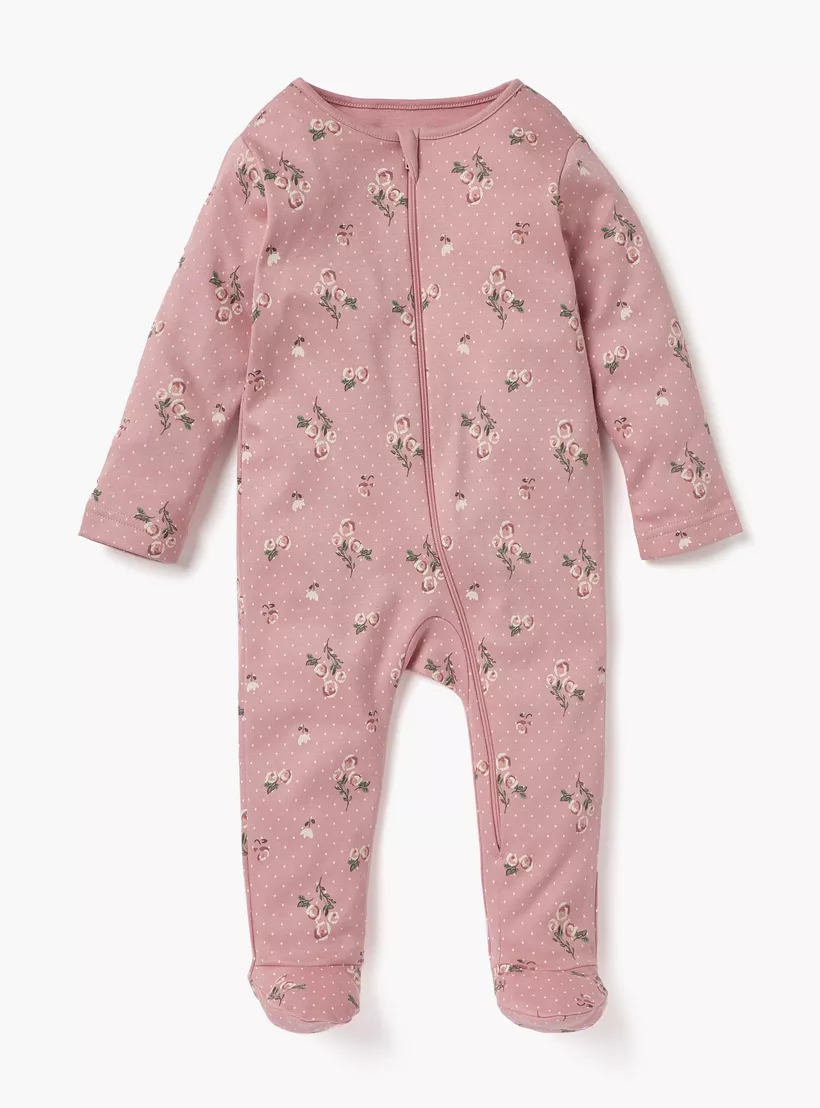 Juniors Floral Print Sleepsuit with Zip Closure - Set of 3-4