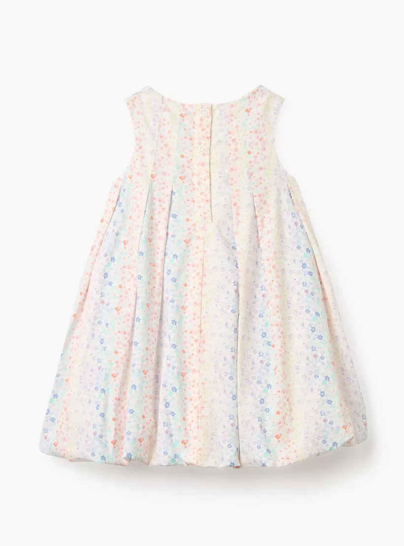 Juniors Floral Print Sleeveless A-line Dress with Pleat Detail-2