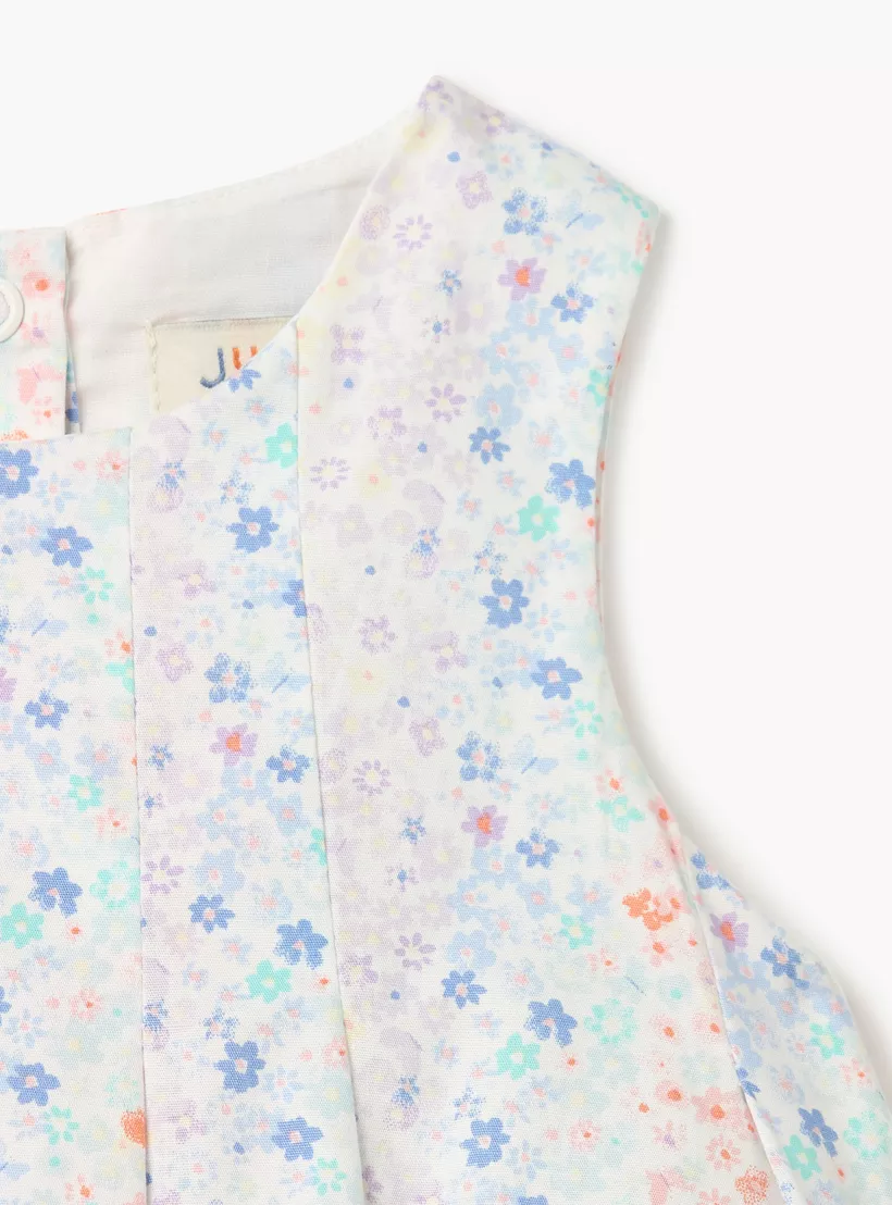 Juniors Floral Print Sleeveless A-line Dress with Pleat Detail-3