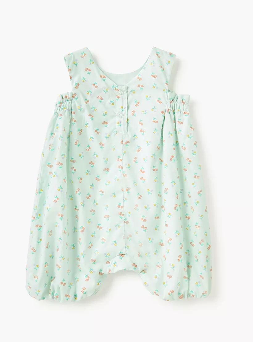 Juniors Floral Print Sleeveless Romper with Button Closure-2