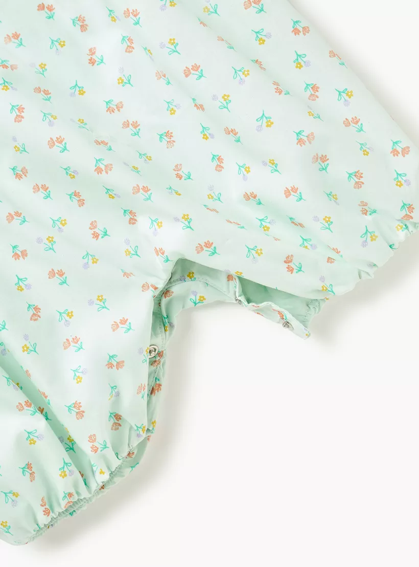 Juniors Floral Print Sleeveless Romper with Button Closure-3