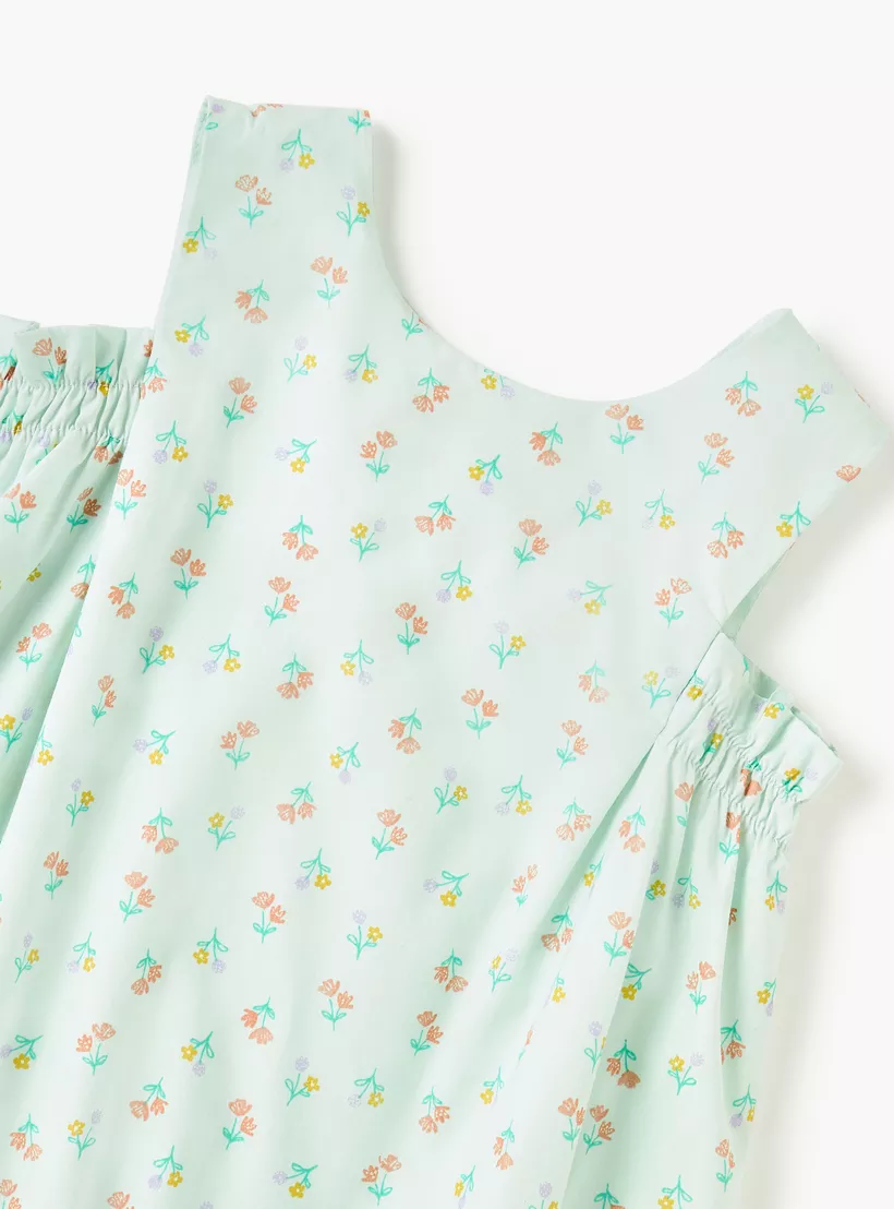 Juniors Floral Print Sleeveless Romper with Button Closure-4