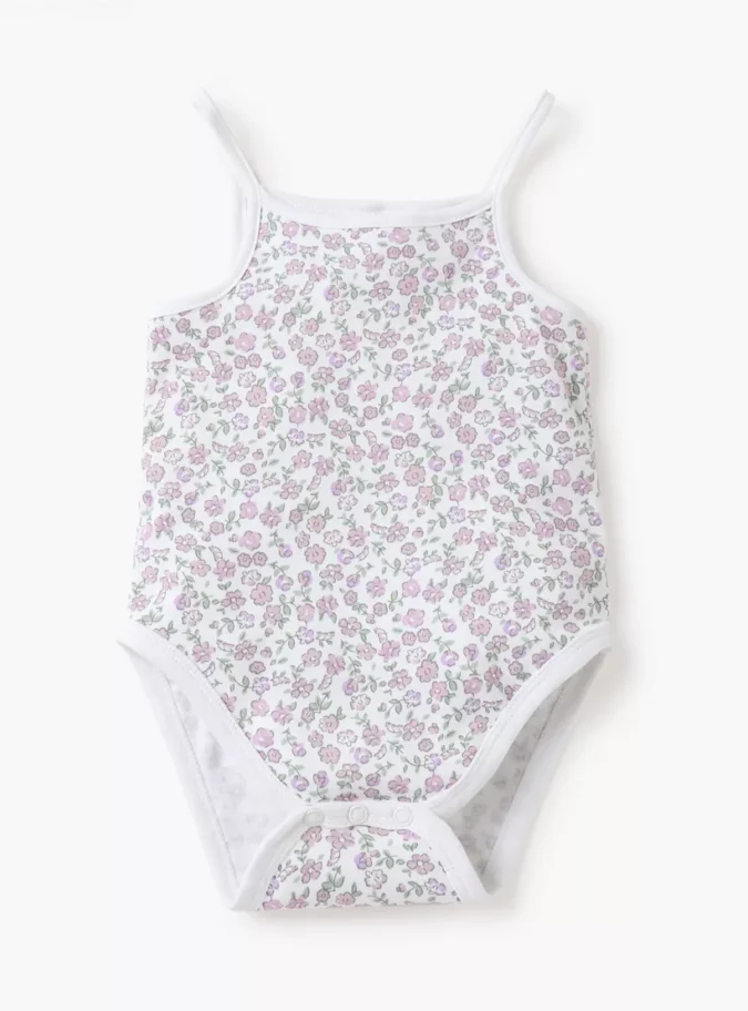 Juniors Floral Print Strappy Bodysuit with Snap Button Closure - Set of 3-2
