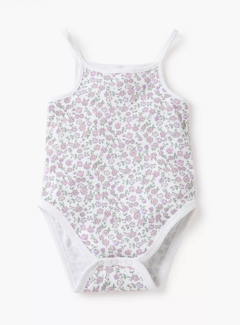 Juniors Floral Print Strappy Bodysuit with Snap Button Closure - Set of 3-2