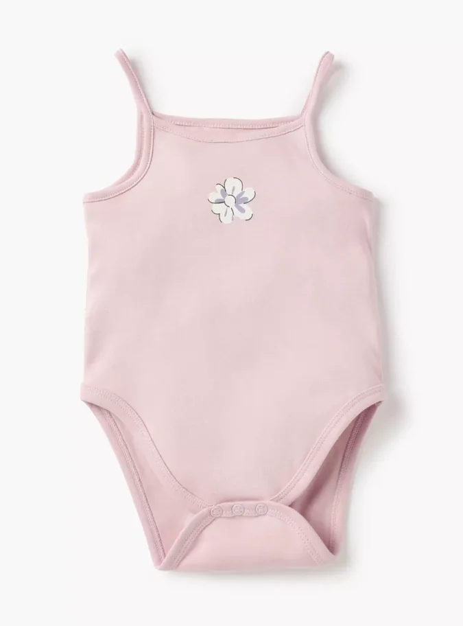 Juniors Floral Print Strappy Bodysuit with Snap Button Closure - Set of 3-3