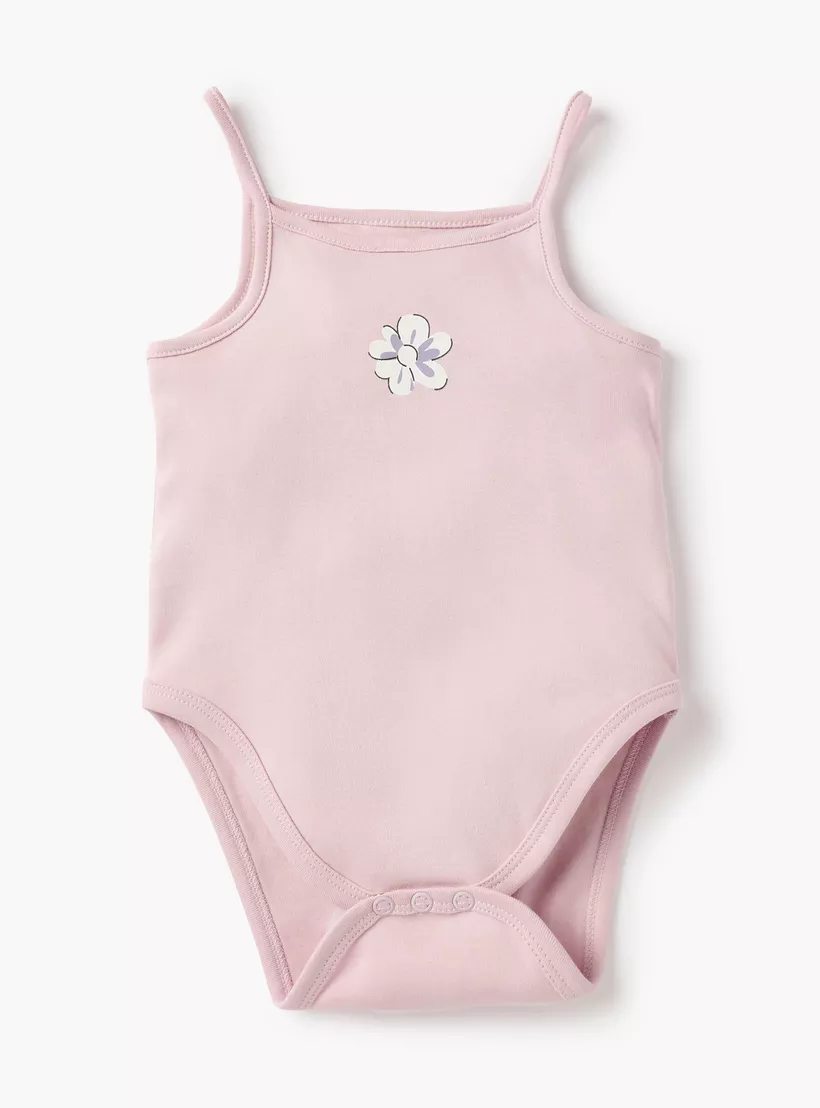 Juniors Floral Print Strappy Bodysuit with Snap Button Closure - Set of 3-3