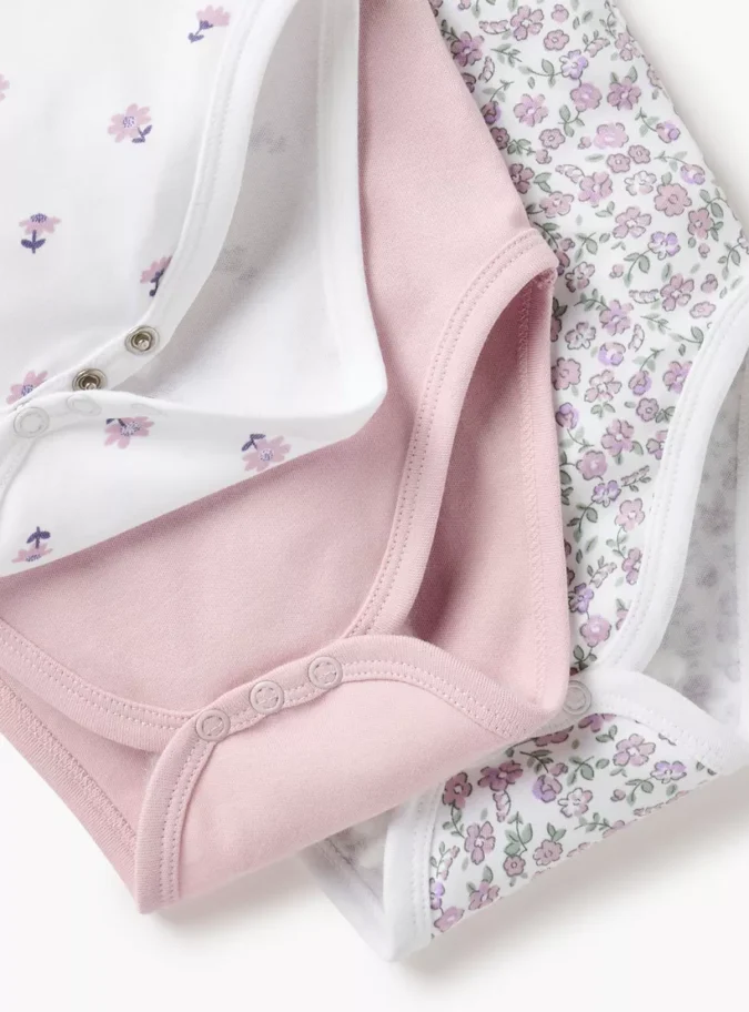 Juniors Floral Print Strappy Bodysuit with Snap Button Closure - Set of 3-4