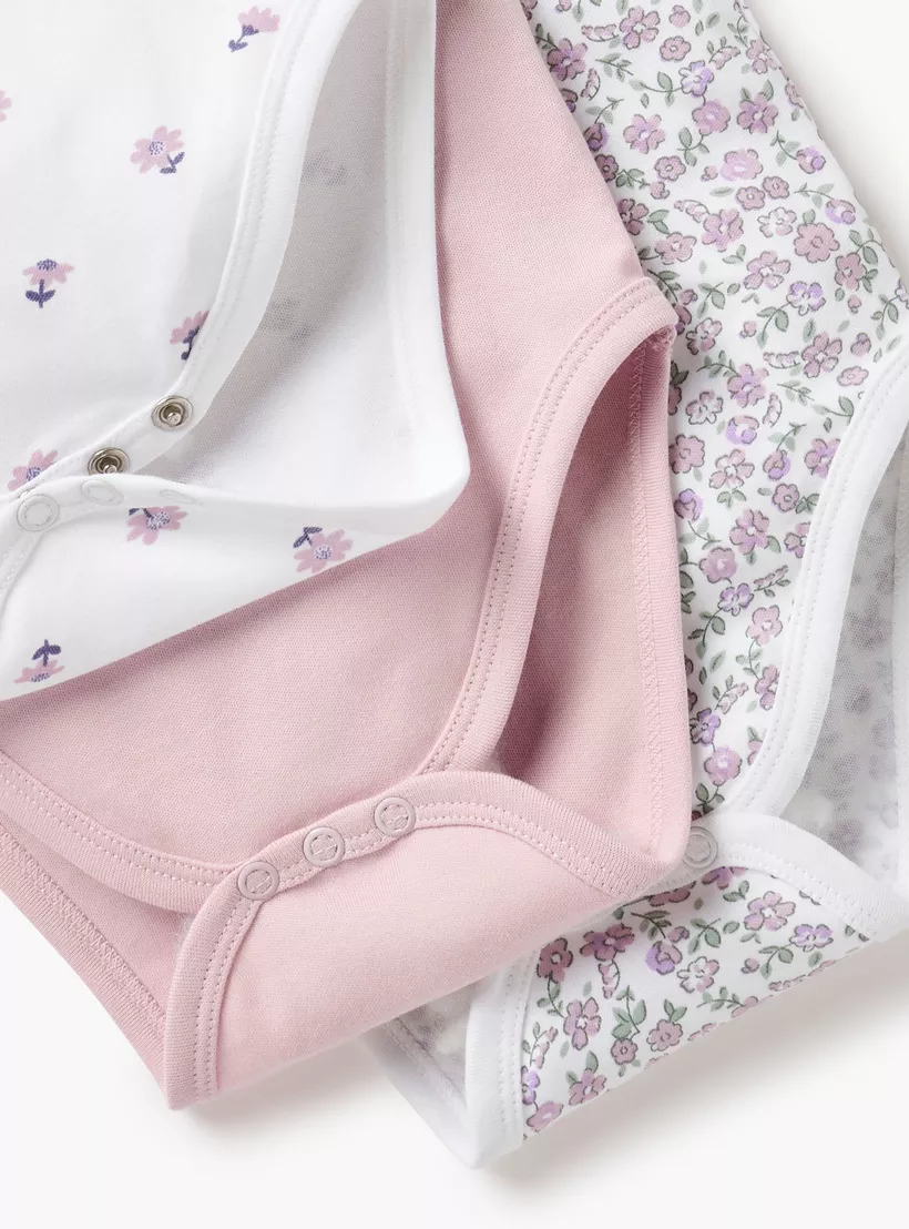 Juniors Floral Print Strappy Bodysuit with Snap Button Closure - Set of 3-4