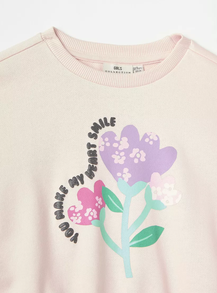 Juniors Floral Print Sweatshirt with Long Sleeves-3