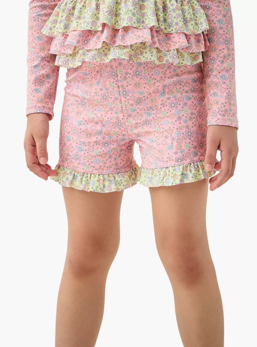 Juniors Floral Print Swim T-shirt and Shorts Set-3
