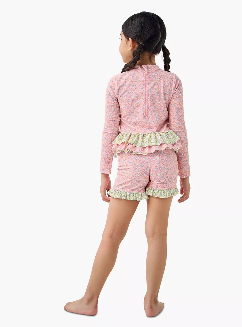 Juniors Floral Print Swim T-shirt and Shorts Set-4