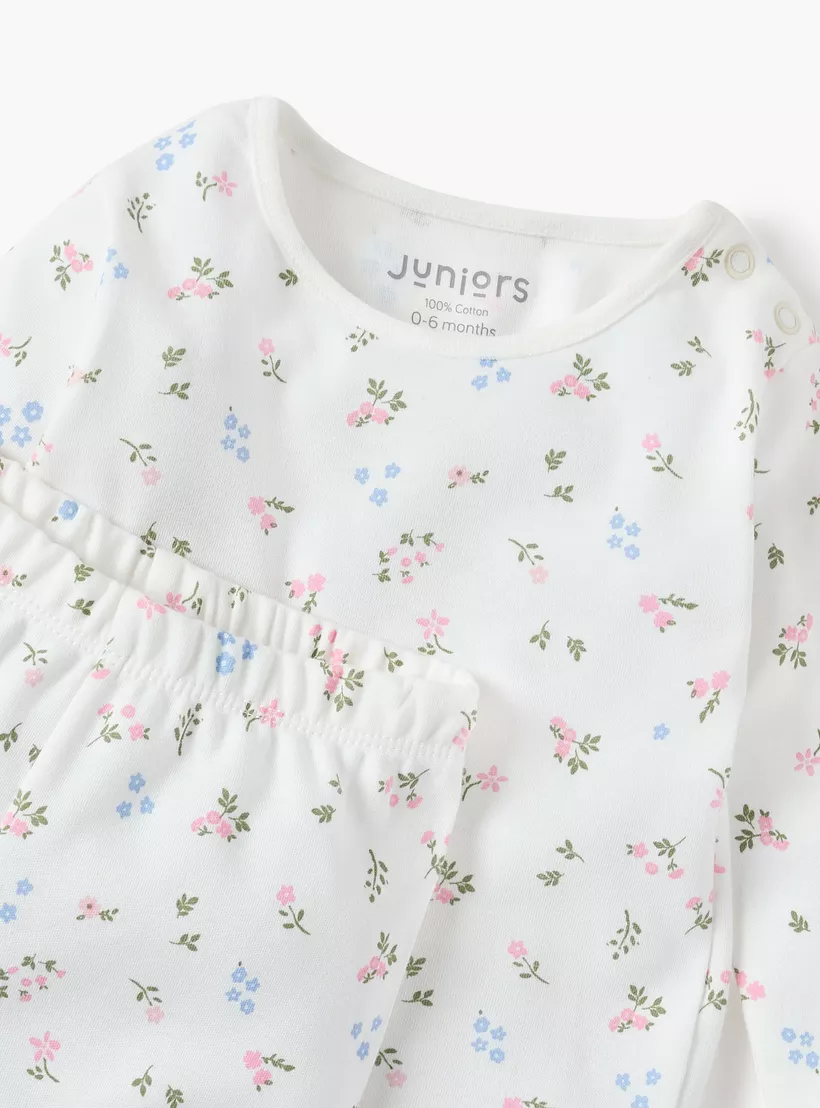 Juniors Floral Print T-shirt and Pyjama Set-4