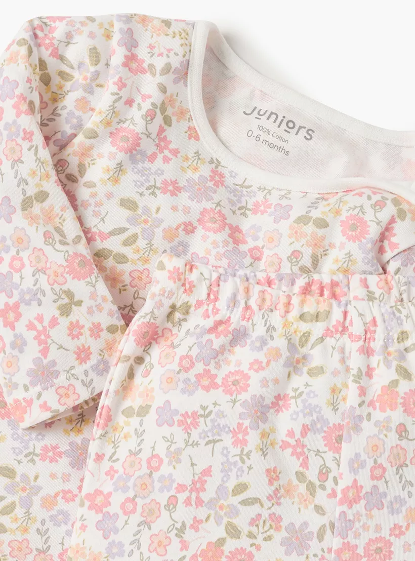 Juniors Floral Print T-shirt and Pyjama Set-4