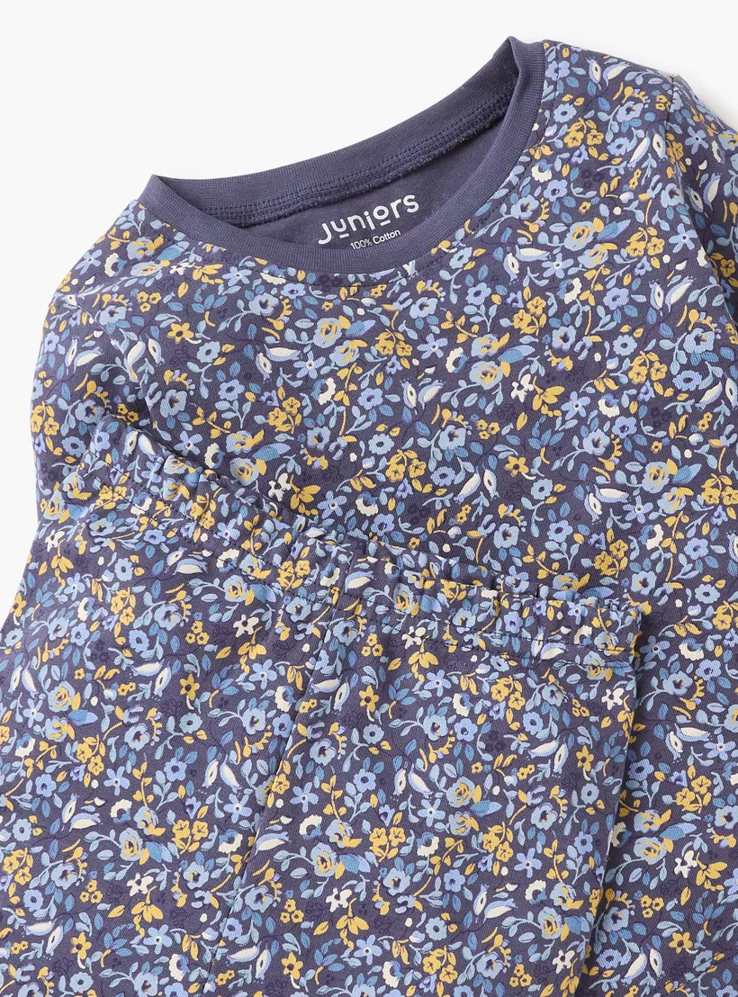 Juniors Floral Print T-shirt and Pyjama Set-4