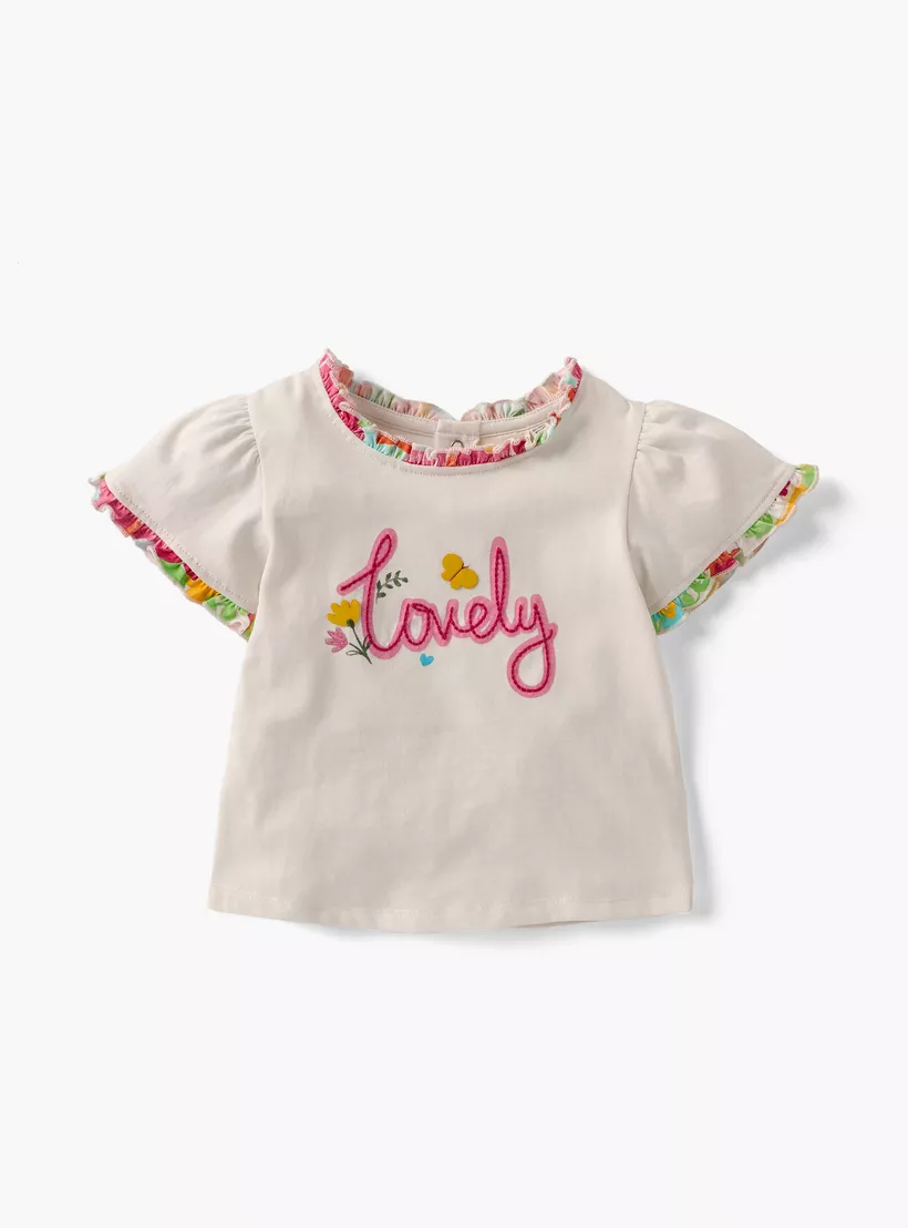 Juniors Floral Print T-shirt with Ruffle Detail - Set of 2-2