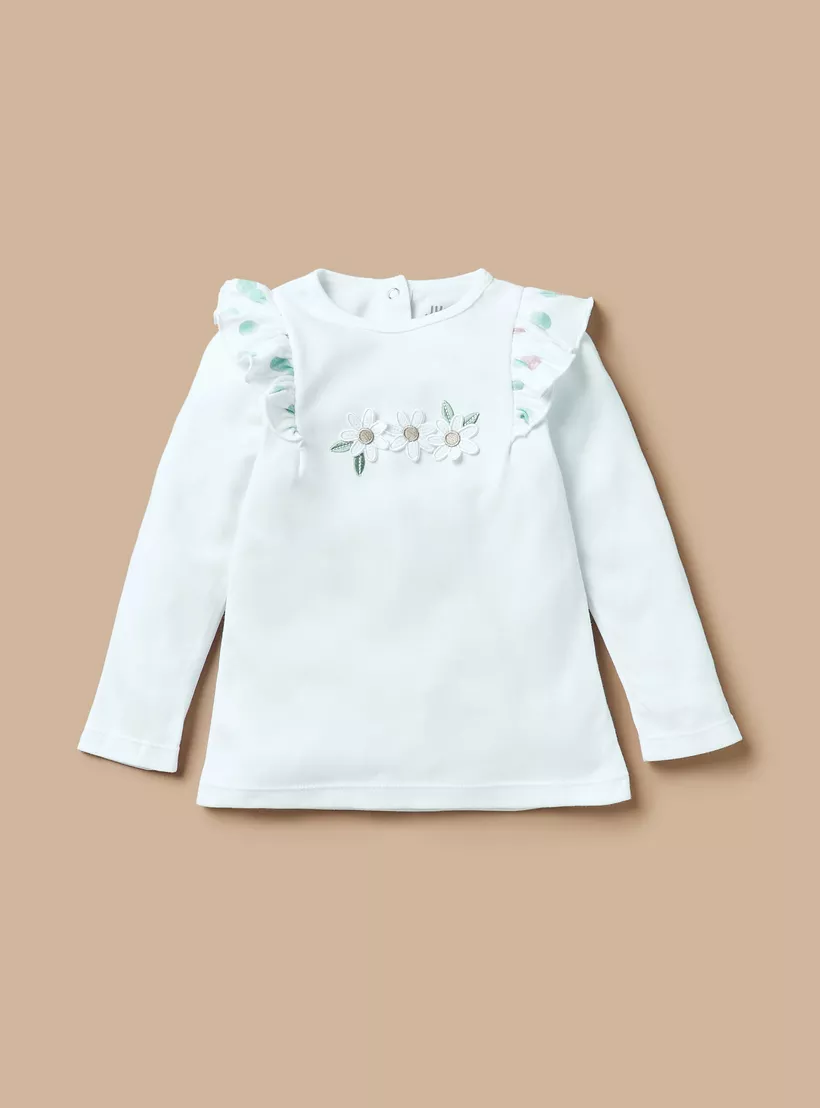 Juniors Flower Applique Top and Printed Pyjama Set-2