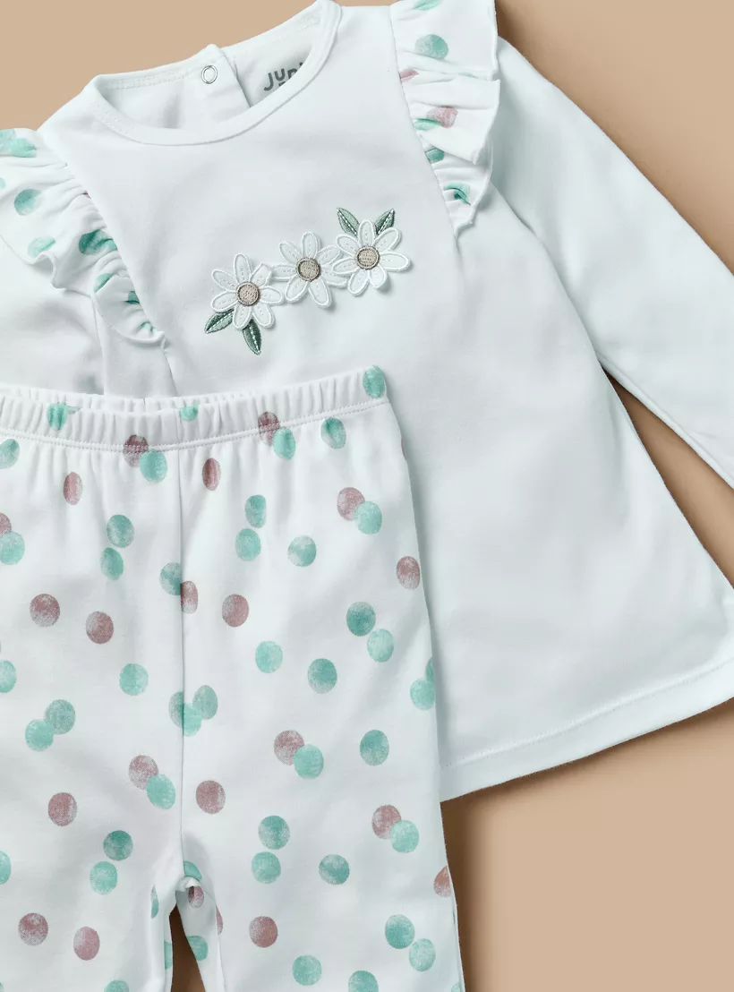 Juniors Flower Applique Top and Printed Pyjama Set-4