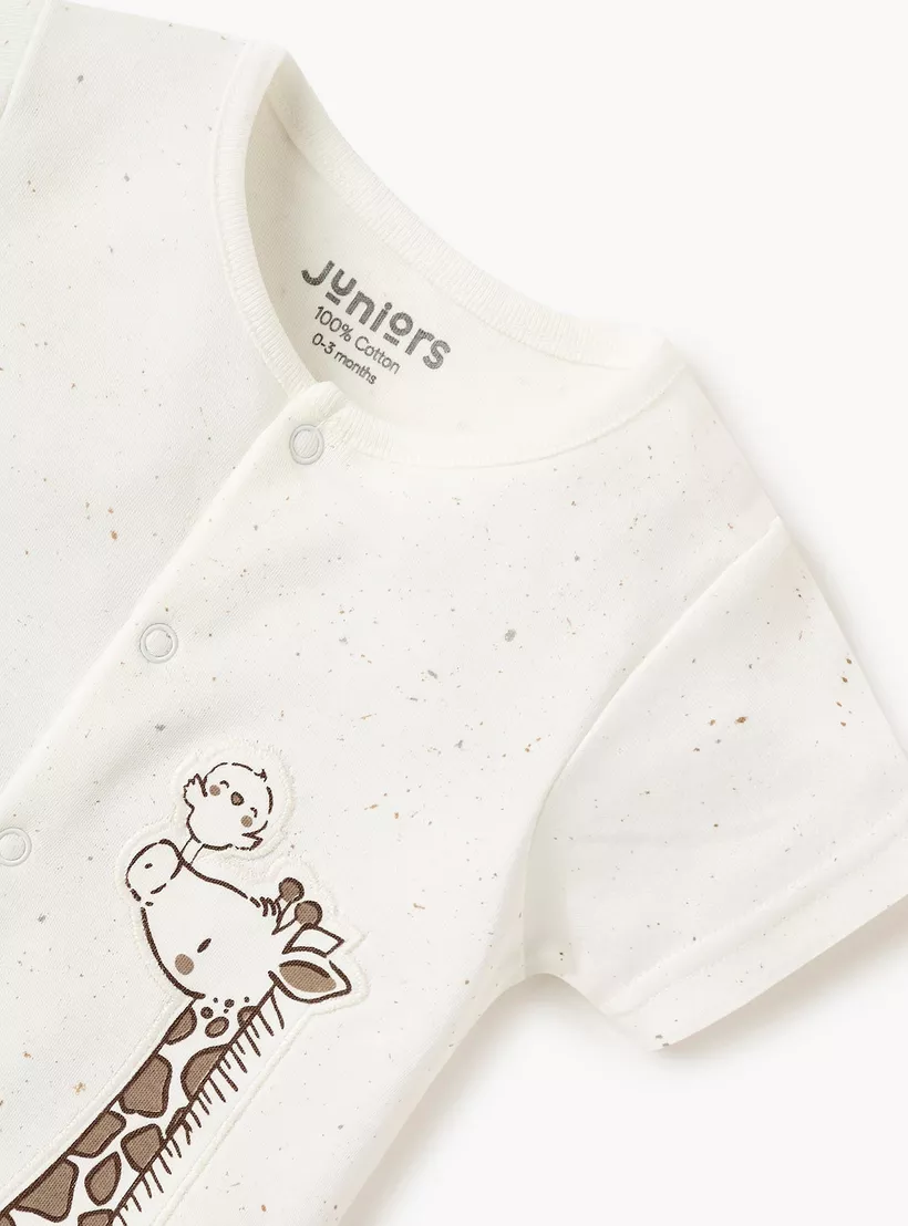 Juniors Giraffe Print Romper with Round Neck and Short Sleeves-3
