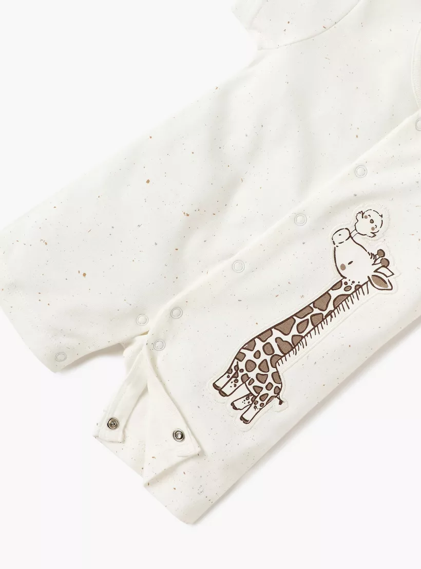 Juniors Giraffe Print Romper with Round Neck and Short Sleeves-4