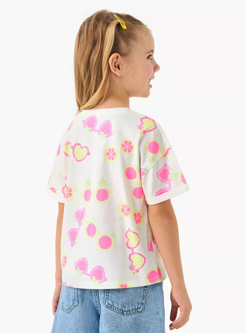 Juniors Graphic Print Crew Neck T-shirt with Short Sleeves-3