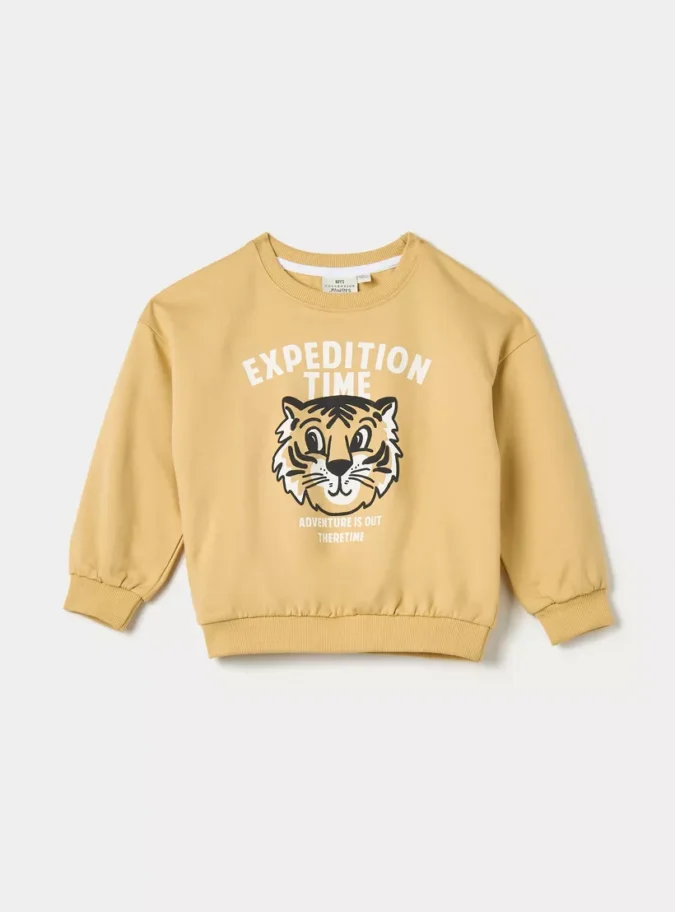 Juniors Graphic Print Sweatshirt with Crew Neck and Long Sleeves-1