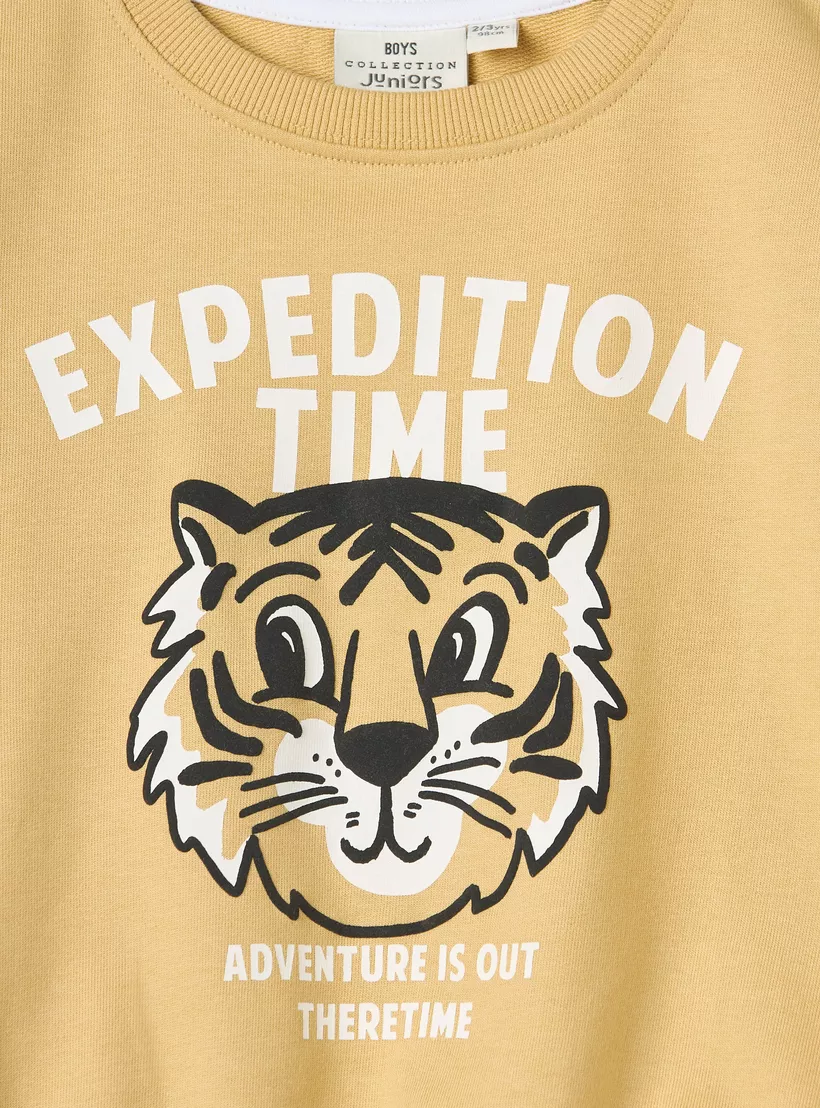 Juniors Graphic Print Sweatshirt with Crew Neck and Long Sleeves-3