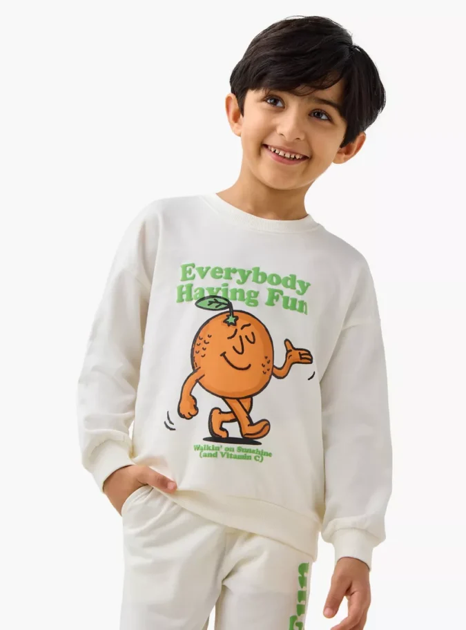 Juniors Graphic Print Sweatshirt with Long Sleeves-1