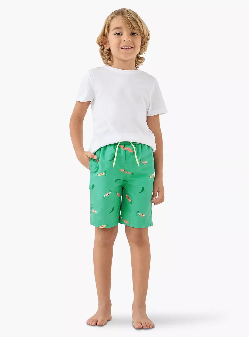 Juniors Graphic Print Swim Shorts with Pockets-2