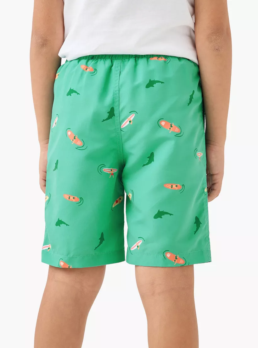 Juniors Graphic Print Swim Shorts with Pockets-3
