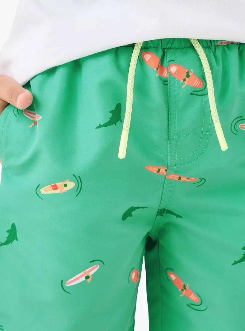 Juniors Graphic Print Swim Shorts with Pockets-4