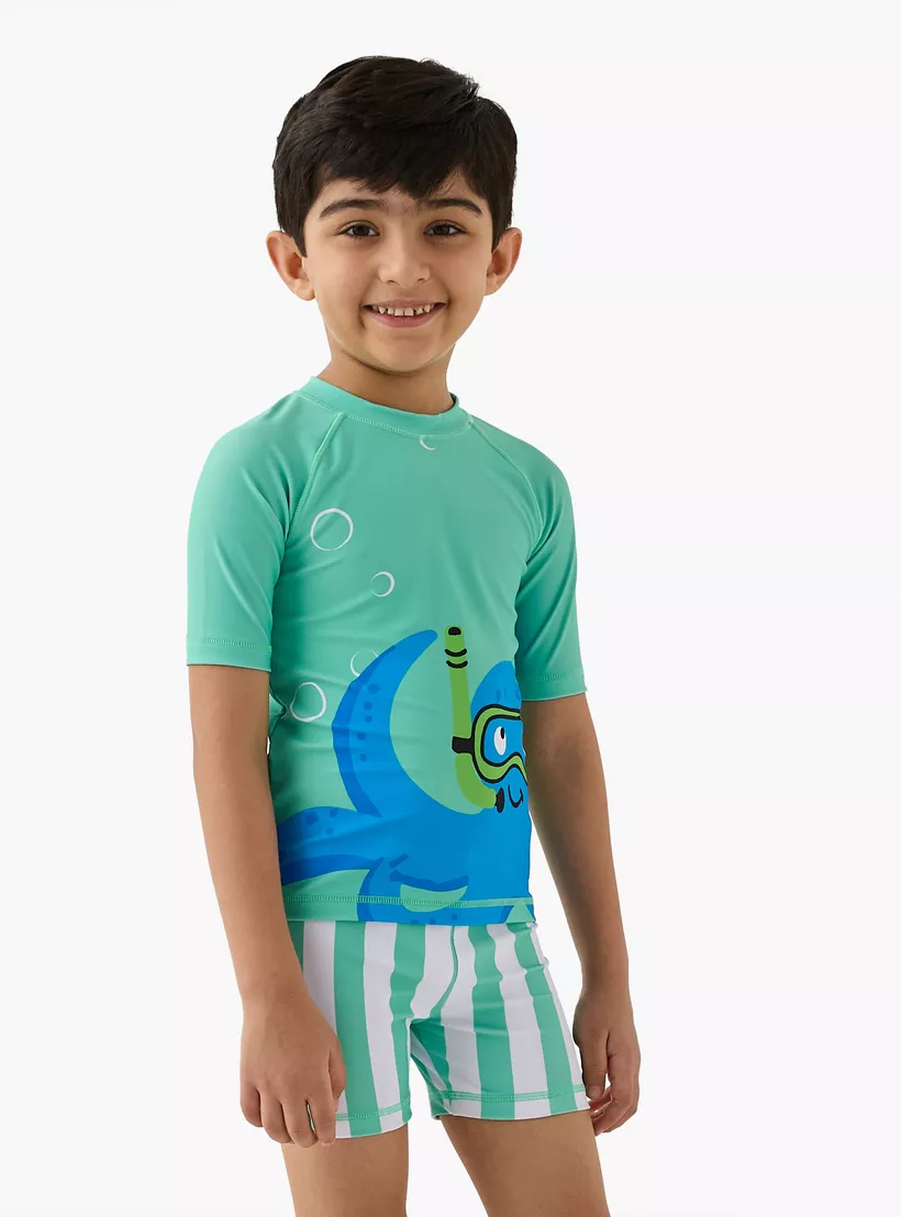 Juniors Graphic Print Swim T-shirt and Shorts Set-2