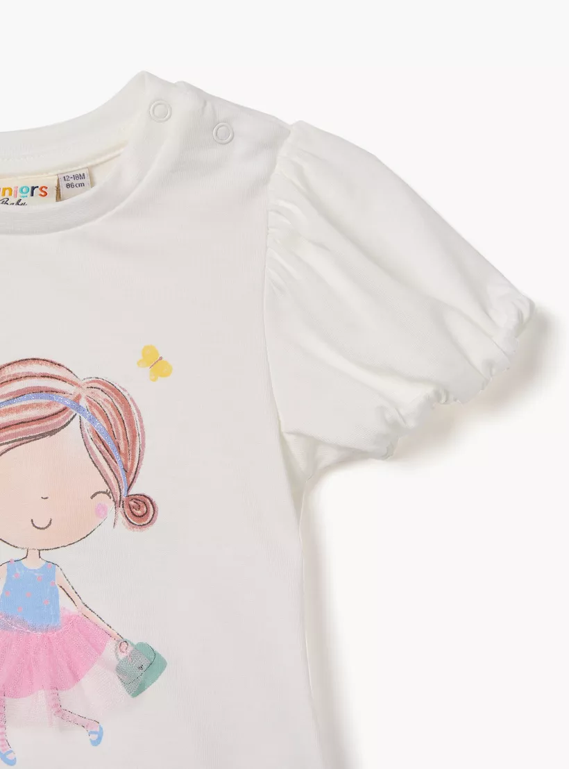 Juniors Graphic Print T-shirt with Short Sleeves-3