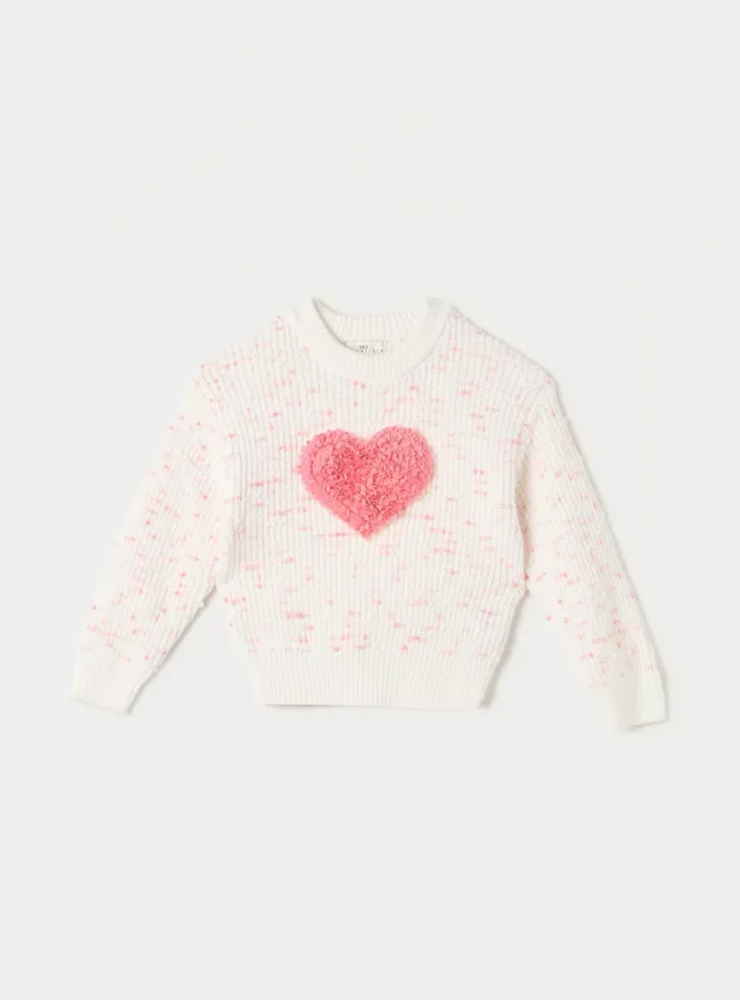 Juniors Heart Applique Crew Neck Sweater with Long Sleeves-1
