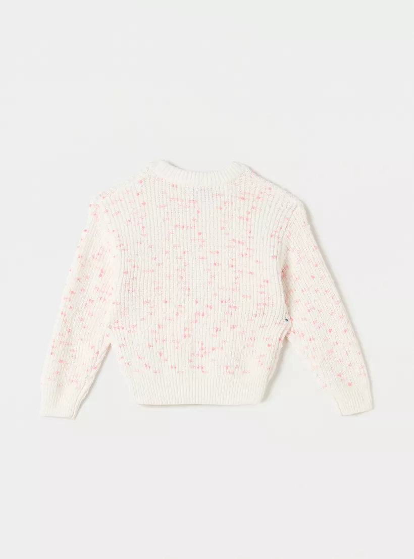 Juniors Heart Applique Crew Neck Sweater with Long Sleeves-2