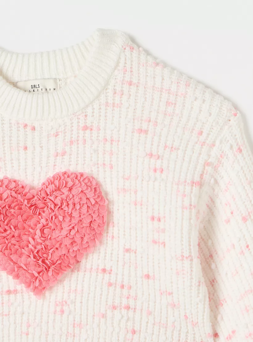 Juniors Heart Applique Crew Neck Sweater with Long Sleeves-3