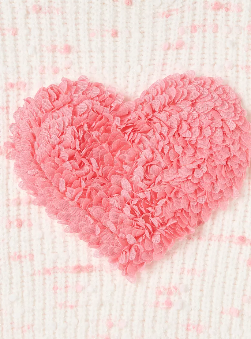 Juniors Heart Applique Crew Neck Sweater with Long Sleeves-4