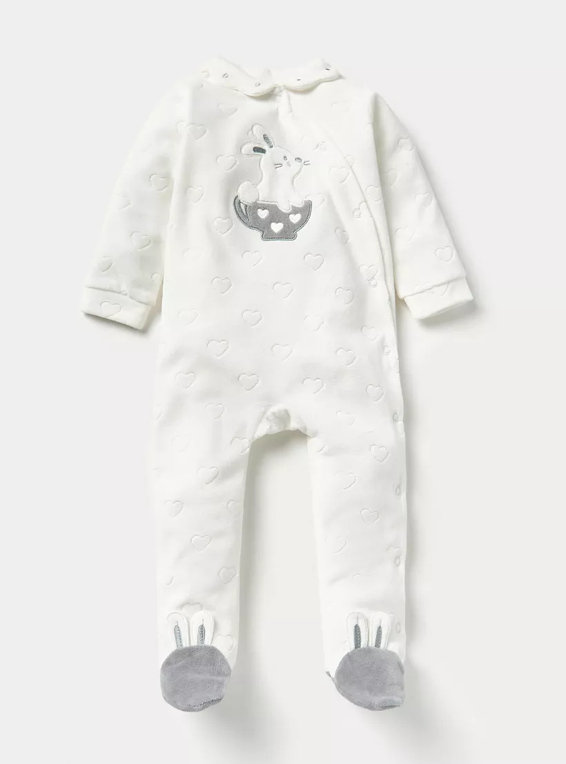 Juniors Heart Embossed Velour Closed Feet Sleepsuit with Cap-2