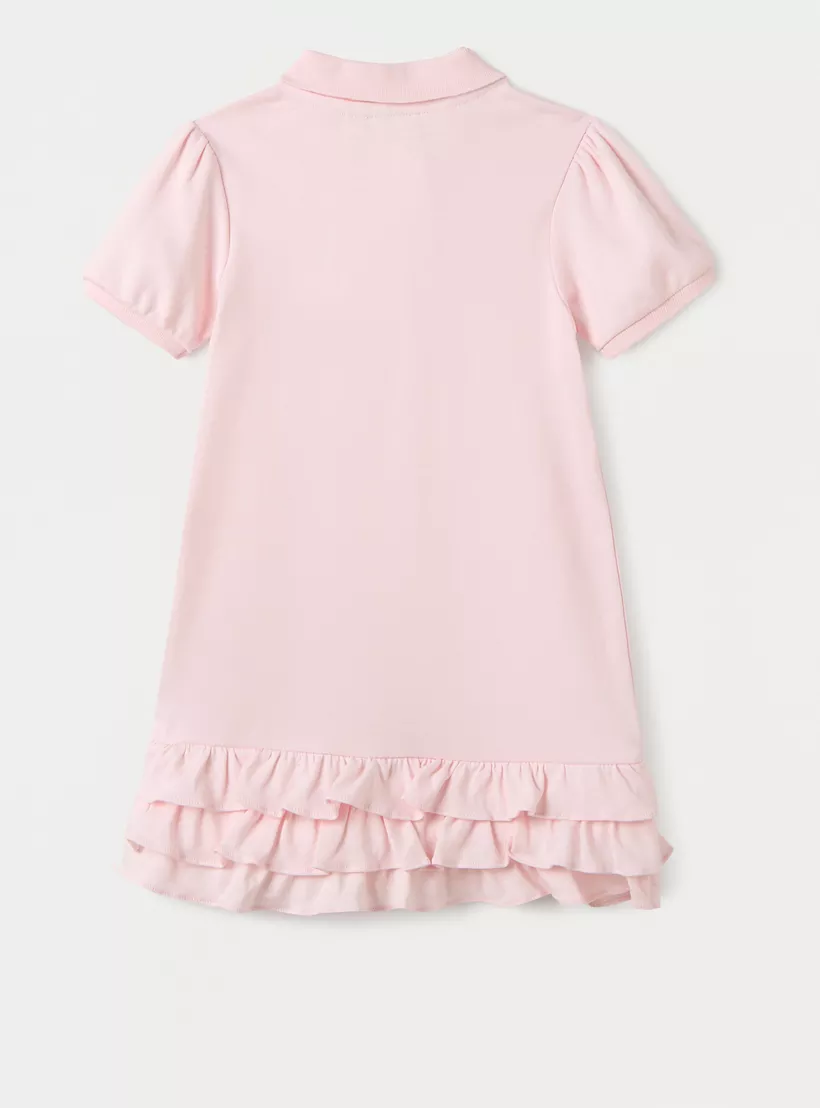 Juniors Heart Embroidered Polo Dress with Short Sleeves and Ruffle Detail-2