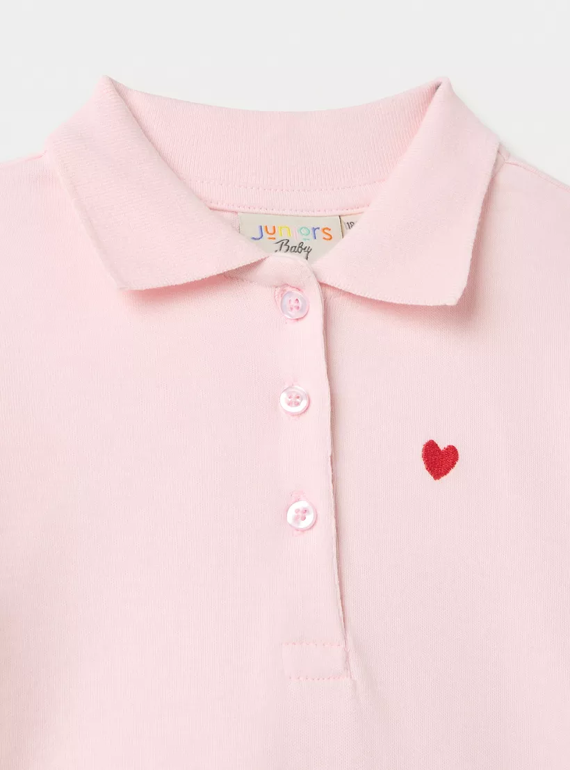 Juniors Heart Embroidered Polo Dress with Short Sleeves and Ruffle Detail-3