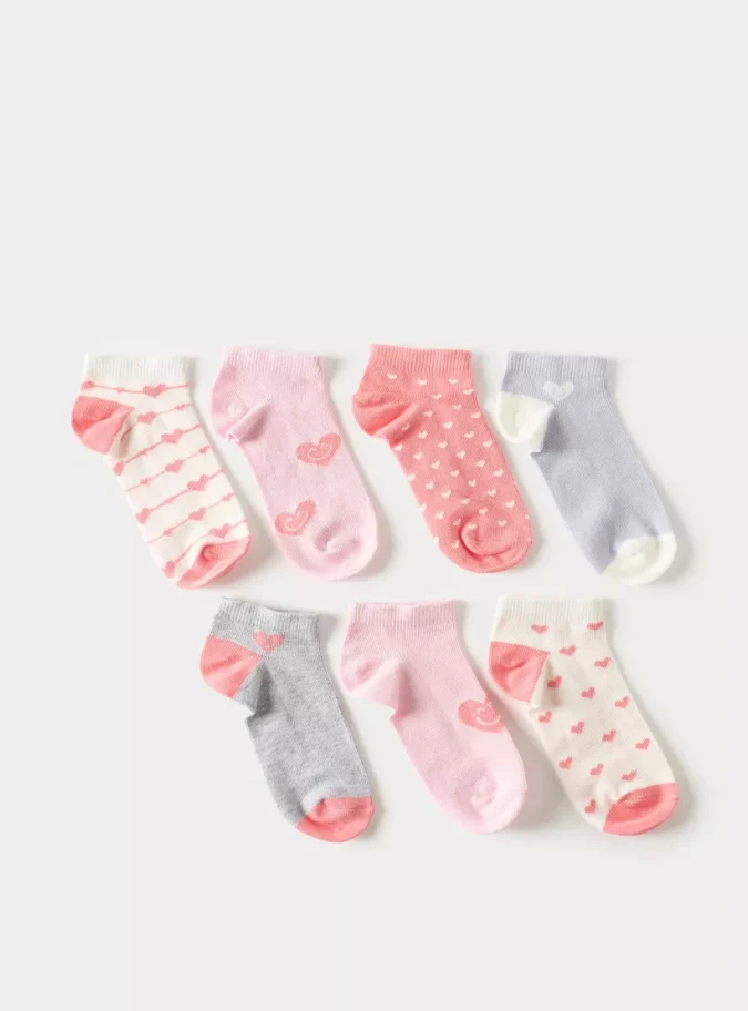 Juniors Heart Print Ankle Length Socks - Set of 7-1