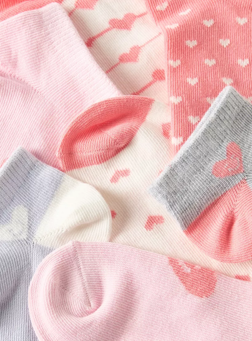 Juniors Heart Print Ankle Length Socks - Set of 7-2